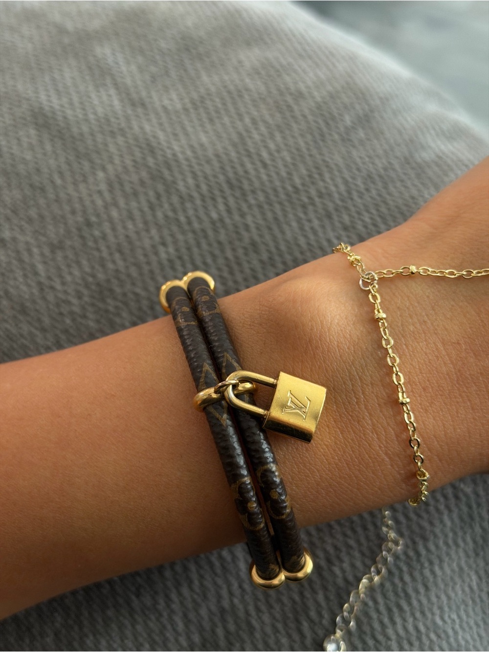 Louis Vuitton Brown Monogram Wrap Bracelet with Gold-Tone Clasp